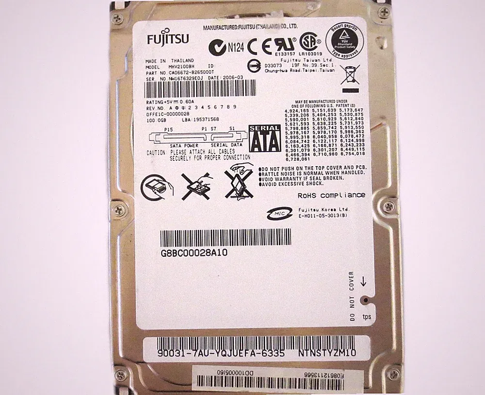 Fujitsu MHV2100BH CA06672-B265000T 0FFE1C-00000028 (NW1) Thailand 100gb 2006-03